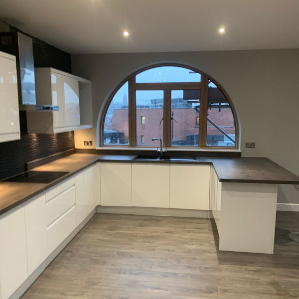 Modern white kitchen for Landlord in Chester