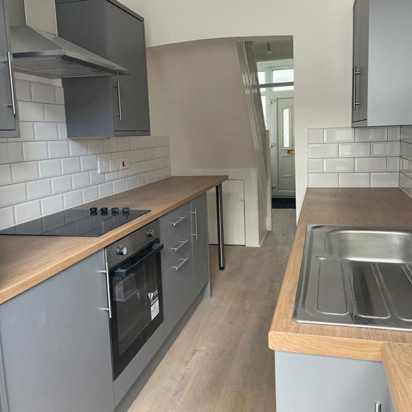 Narrow kitchen at Chester property